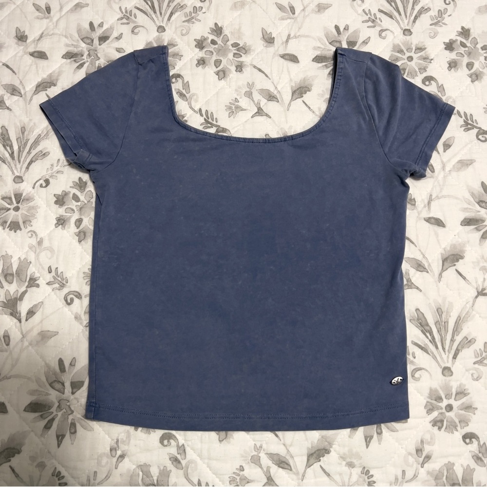 American Eagle Outfitters Blue Cotton Stretch Collection Low Back Crop Top